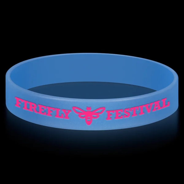 Process Blue color option for Glow In The Dark Printed 1/2" Inch Custom Silicone Wristband