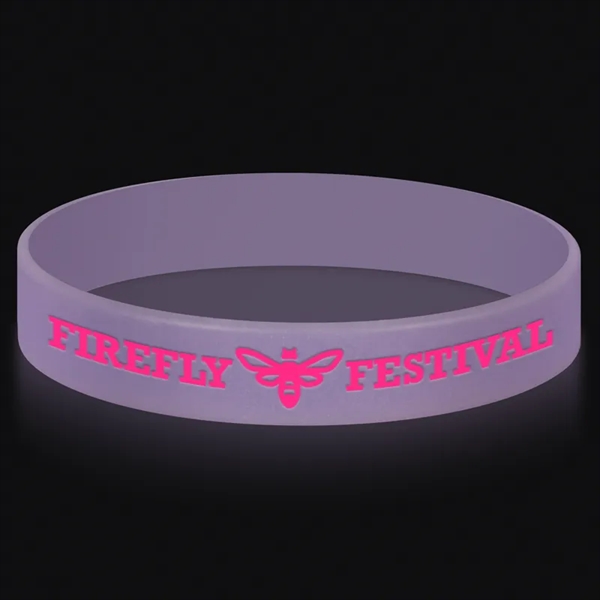 Purple color option for Glow In The Dark Printed 1/2" Inch Custom Silicone Wristband