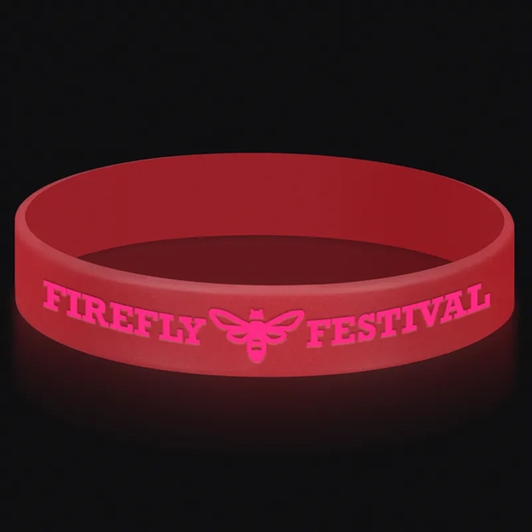Red color option for Glow In The Dark Printed 1/2" Inch Custom Silicone Wristband
