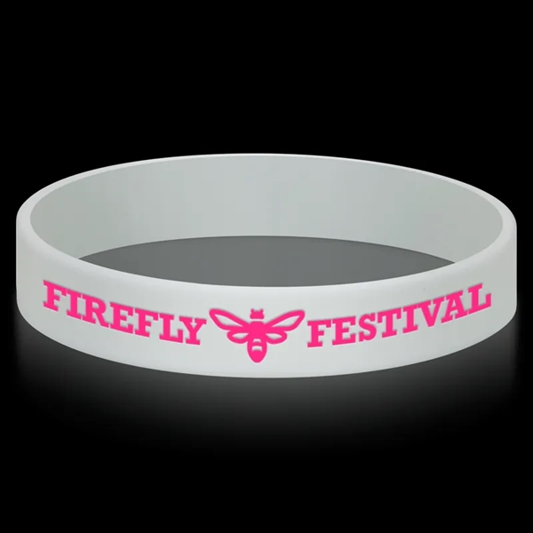 White color option for Glow In The Dark Printed 1/2" Inch Custom Silicone Wristband