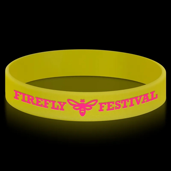Yellow color option for Glow In The Dark Printed 1/2" Inch Custom Silicone Wristband