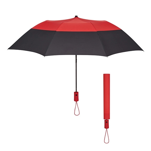 BLACK WITH RED color option for 46" Arc Foldable Umbrella With Automatic Open Mechanism
