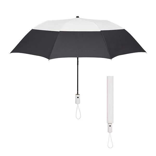 BLACK WITH WHITE color option for 46" Arc Foldable Umbrella With Automatic Open Mechanism