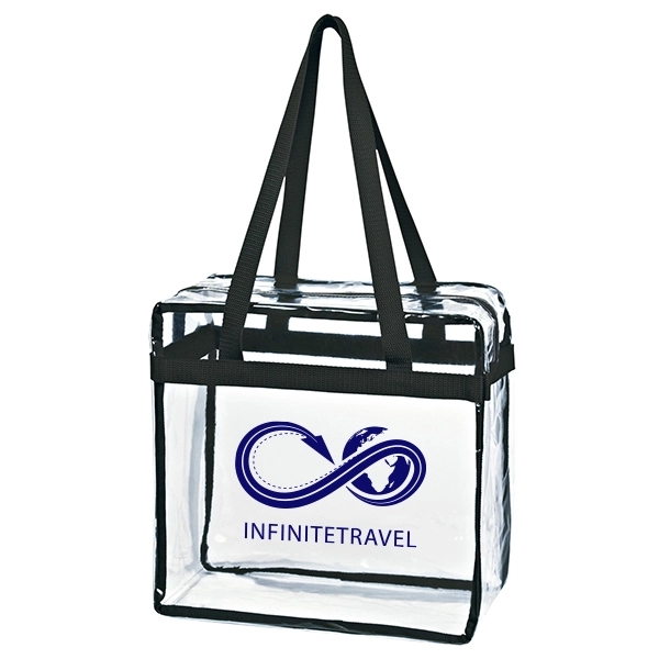 CLEAR WITH BLACK color option for Transparent Tote Bag With Zipper For Silkscreen Imprint