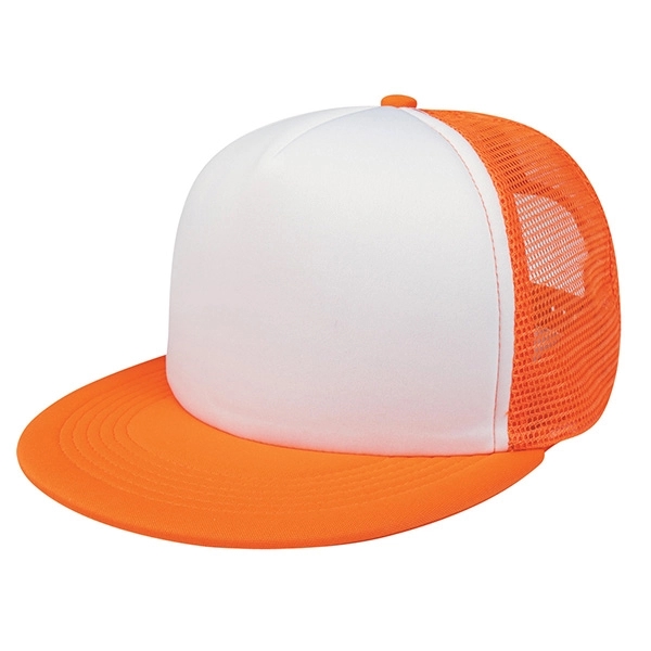 NEON ORANGE WITH WHITE color option for 100% Polyester Trucker Cap