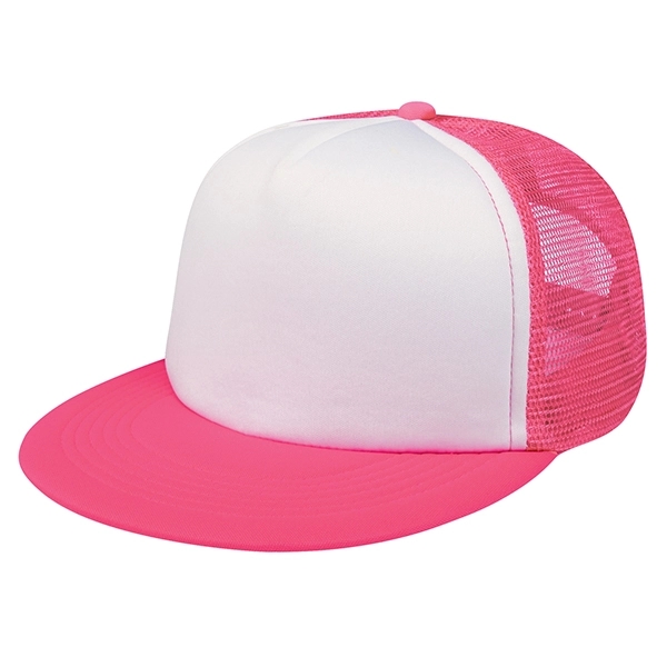 NEON PINK WITH WHITE color option for 100% Polyester Trucker Cap