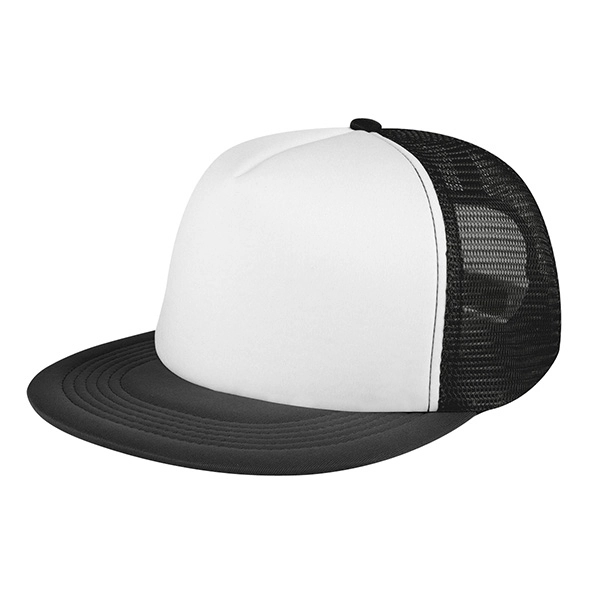 WHITE WITH BLACK color option for 100% Polyester Trucker Cap