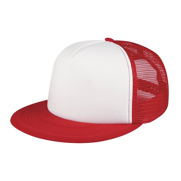 WHITE WITH RED color option for 100% Polyester Trucker Cap