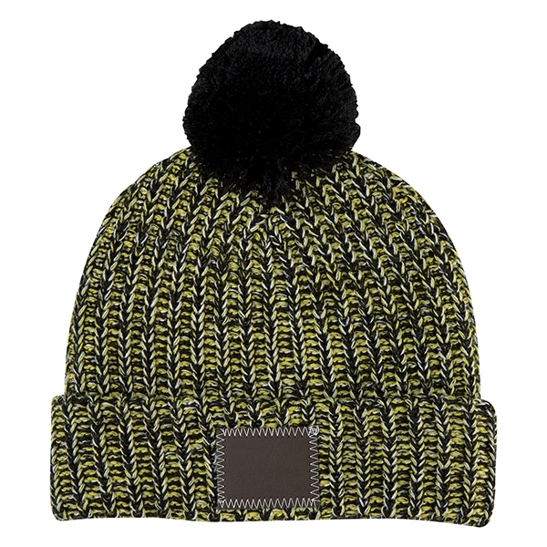 Black-Yellow color option for Leatherette Pom Beanie