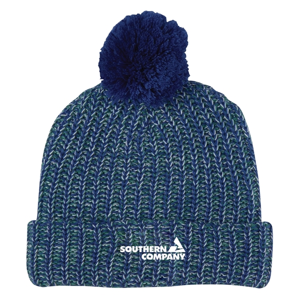 Blue-White color option for Leatherette Pom Beanie