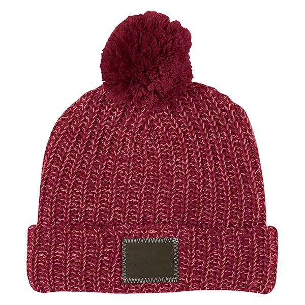 Burgundy-Natural color option for Leatherette Pom Beanie