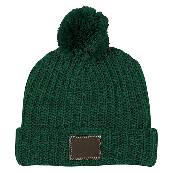 Forest Green-Natural color option for Leatherette Pom Beanie