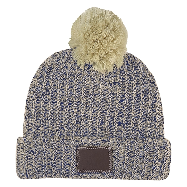 Natural-Navy color option for Leatherette Pom Beanie