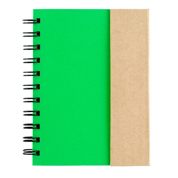 NATURAL WITH GREEN color option for Mini Notebook With Sticky Notes