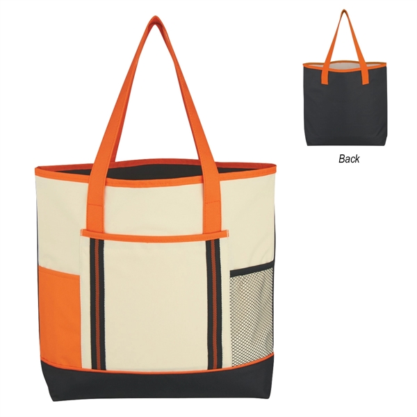 NATURAL WITH ORANGE BLACK color option for Multicolored Tote