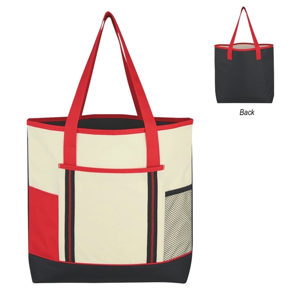 NATURAL WITH RED BLACK color option for Multicolored Tote