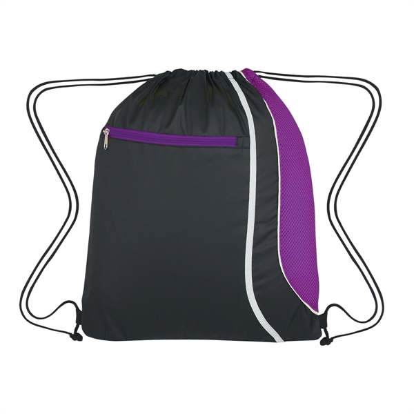 BLACK WITH PURPLE color option for Mesh Accented Drawstring Knapsack