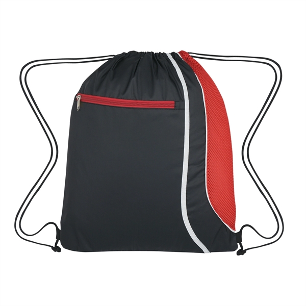 BLACK WITH RED color option for Mesh Accented Drawstring Knapsack