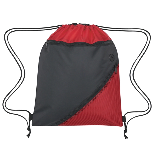 RED WITH BLACK color option for Commuter's Two Toned Drawstring Knapsack