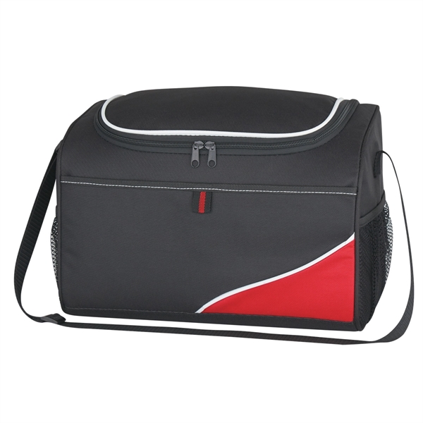BLACK WITH RED color option for Polyester Cooler Lunch Bag With Straps