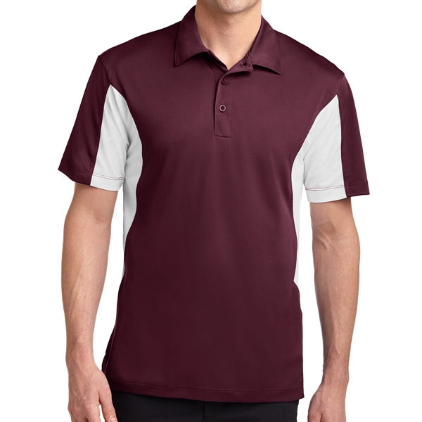 MAROON/ WHITE color option for Sport Tek® Sport Wick® Block Sided Polo