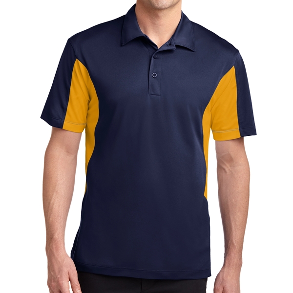 TRUE NAVY/ GOLD color option for Sport Tek® Sport Wick® Block Sided Polo