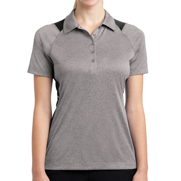 VINTAGE HEATHER/ BLACK color option for Sport Tek® Women's Colorblocked Heather Polo