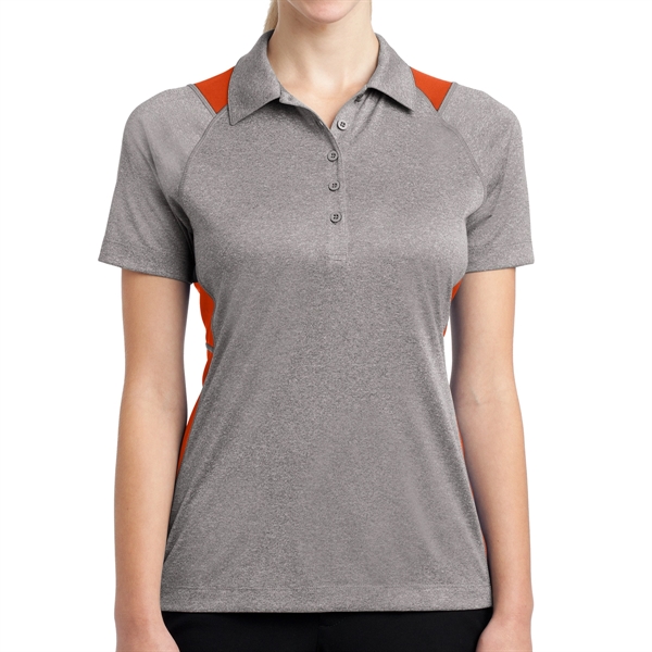 VINTAGE HEATHER/ DEEP ORANGE color option for Sport Tek® Women's Colorblocked Heather Polo