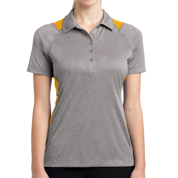 VINTAGE HEATHER/ GOLD color option for Sport Tek® Women's Colorblocked Heather Polo