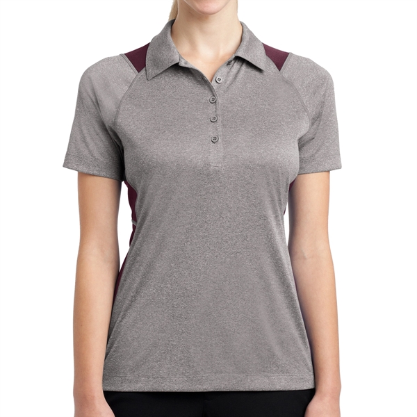 VINTAGE HEATHER/ MAROON color option for Sport Tek® Women's Colorblocked Heather Polo