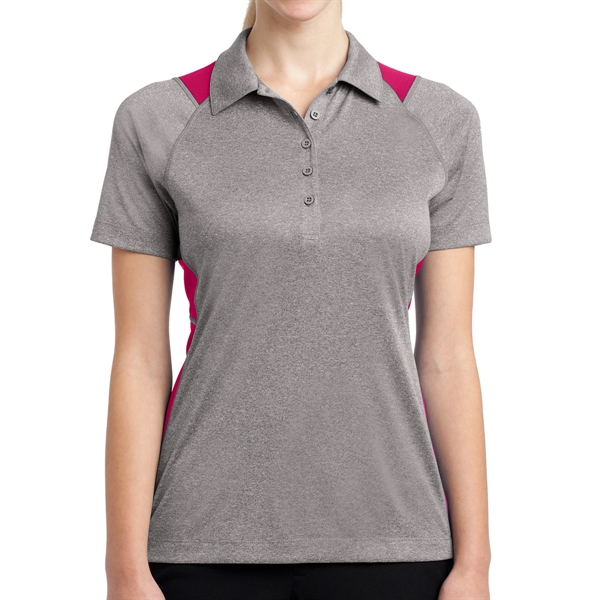 VINTAGE HEATHER/ TRUE RED color option for Sport Tek® Women's Colorblocked Heather Polo