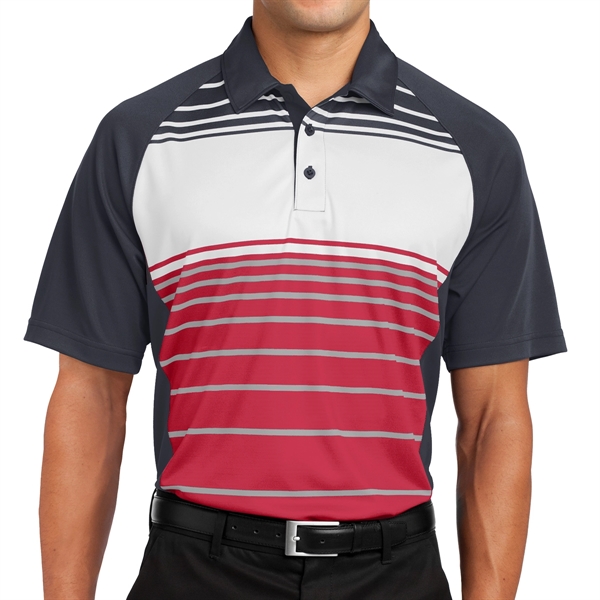 TRUE RED color option for Sport Tek® Dry Zone® Stripe Accented Polo