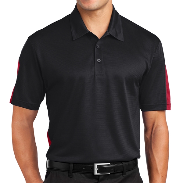 BLACK/ TRUE RED color option for Sport Tek® Posi Charge® Colorblock Designed Polo