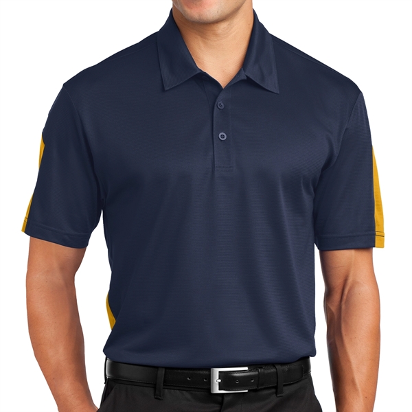 TRUE NAVY/ GOLD color option for Sport Tek® Posi Charge® Colorblock Designed Polo