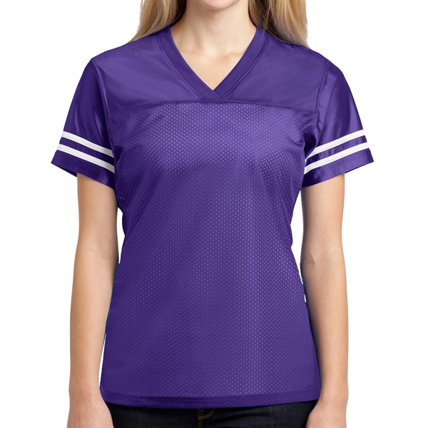 PURPLE/ WHITE color option for Sport Tek® Posi Charge® Women's Replicated Sports Jersey