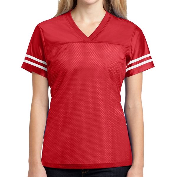 TRUE RED/ WHITE color option for Sport Tek® Posi Charge® Women's Replicated Sports Jersey