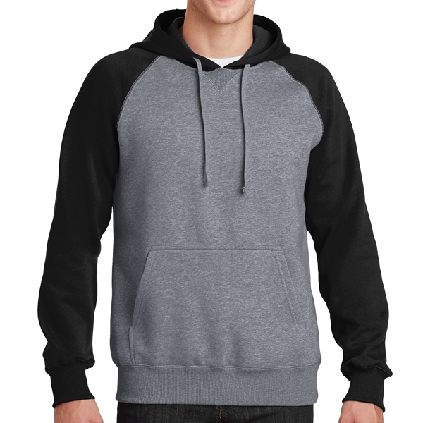 BLACK/VINTAGE HEATHER color option for Sport Tek® Colorblocked Raglan Hoodie