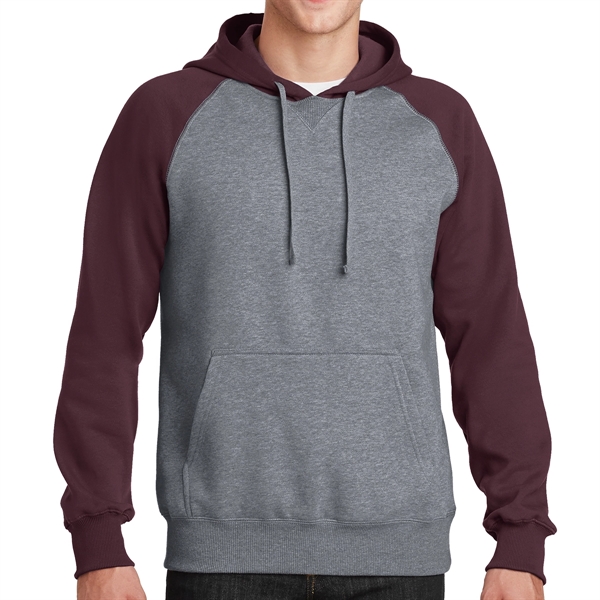 MAROON/VINTAGE HEATHER color option for Sport Tek® Colorblocked Raglan Hoodie
