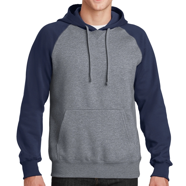 TRUE NAVY/VINTAGE HEATHER color option for Sport Tek® Colorblocked Raglan Hoodie