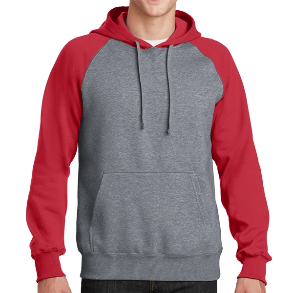TRUE RED/VINTAGE HEATHER color option for Sport Tek® Colorblocked Raglan Hoodie
