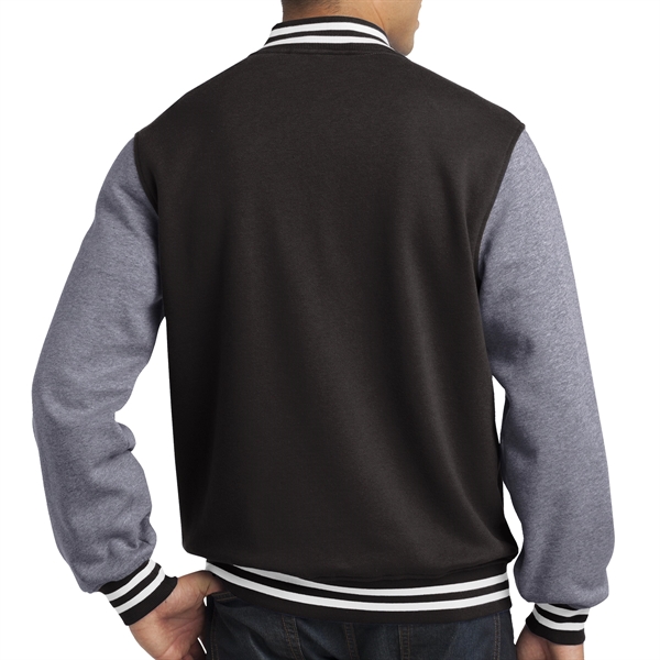BLACK/VINTAGE HEATHER color option for Sport Tek® Fleece Made Varsity Jacket
