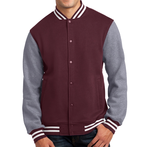 MAROON/VINTAGE HEATHER color option for Sport Tek® Fleece Made Varsity Jacket