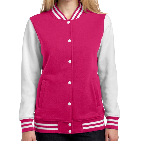 PINK RASPBERRY/WHITE color option for Sport Tek® Ladies' Fleece Jacket