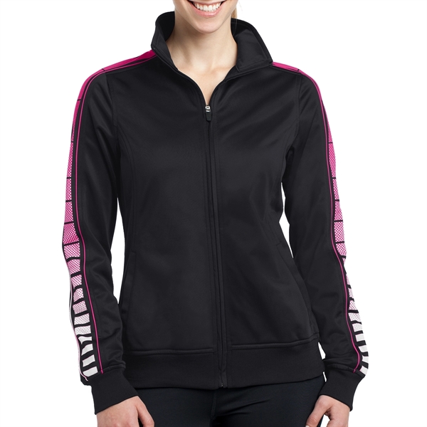 BLACK/PINK RASPBERRY color option for Sport Tek®  Women's Tricot Jacket For Sublimation