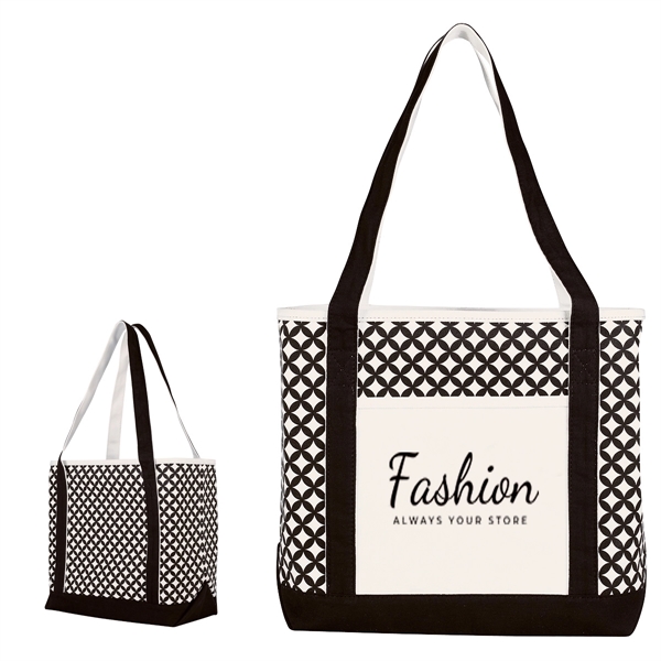 BLACK WITH WHITE color option for Handy Tote Bag With Diamond Pattern  Design