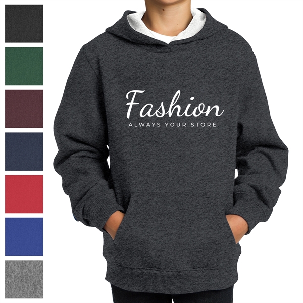 GRAPHITE HEATHER color option for 9 Oz. Kids' Pullover Hooded Sweatshirt