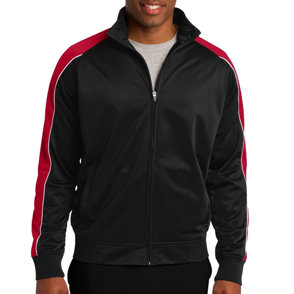 BLACK/ TRUE RED/ WHITE color option for Pipe Designed Polyester Tricot Jacket