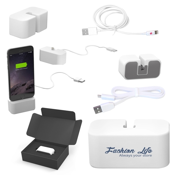 WHITE W/GRAY color option for Power Base Charging Dock + M Fi Certified Cable