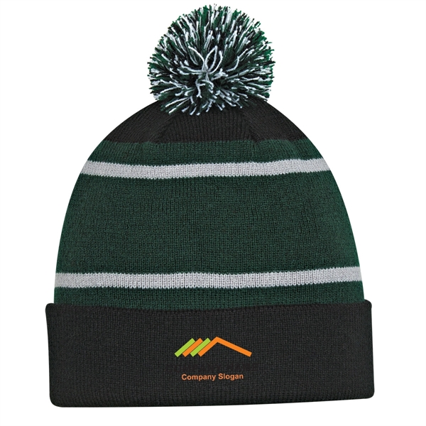 FOREST GREEN color option for Tri Color Striped Beanie With Cuff