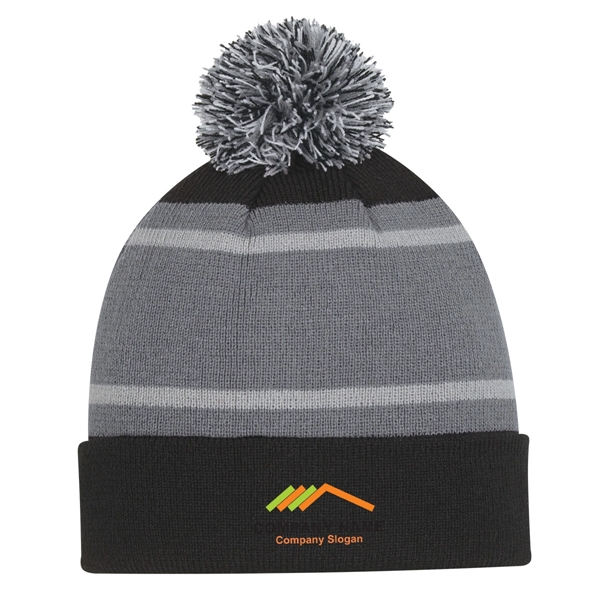 GRAY color option for Tri Color Striped Beanie With Cuff